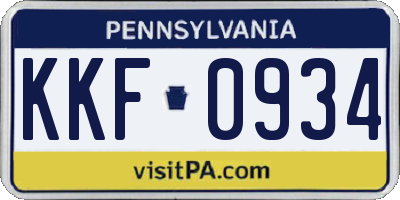 PA license plate KKF0934