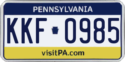 PA license plate KKF0985