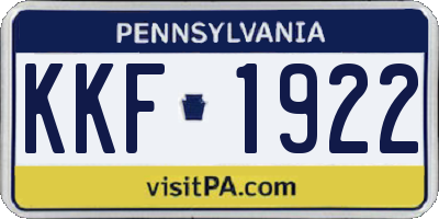 PA license plate KKF1922