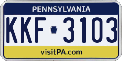 PA license plate KKF3103