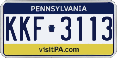 PA license plate KKF3113