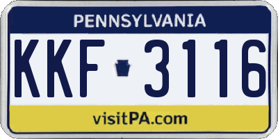 PA license plate KKF3116