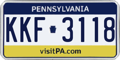 PA license plate KKF3118