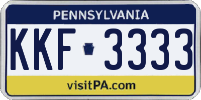PA license plate KKF3333