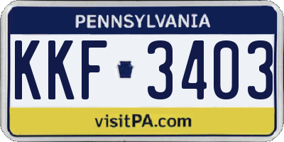 PA license plate KKF3403