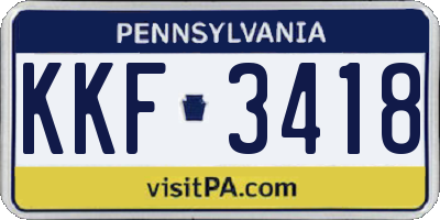 PA license plate KKF3418