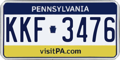 PA license plate KKF3476
