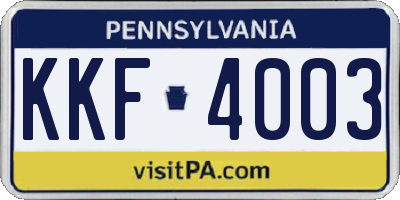 PA license plate KKF4003