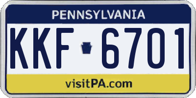 PA license plate KKF6701