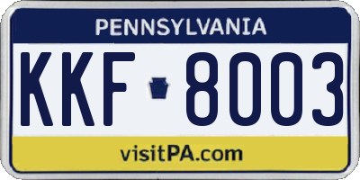 PA license plate KKF8003