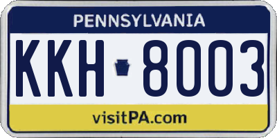 PA license plate KKH8003