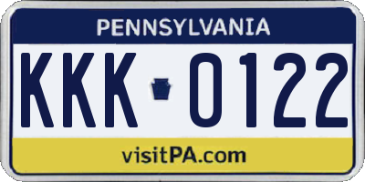 PA license plate KKK0122