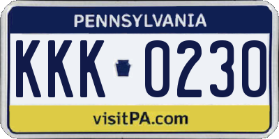 PA license plate KKK0230