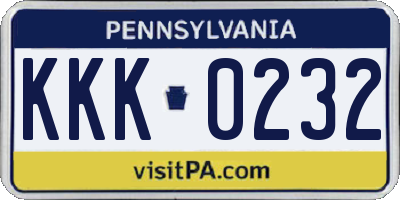 PA license plate KKK0232