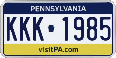 PA license plate KKK1985
