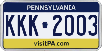 PA license plate KKK2003