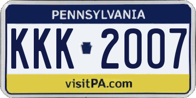 PA license plate KKK2007