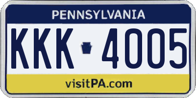 PA license plate KKK4005