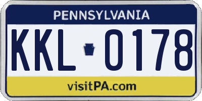 PA license plate KKL0178