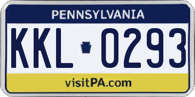 PA license plate KKL0293
