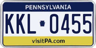 PA license plate KKL0455