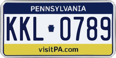 PA license plate KKL0789