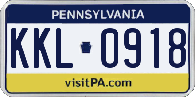 PA license plate KKL0918