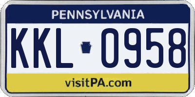 PA license plate KKL0958
