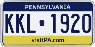 PA license plate KKL1920