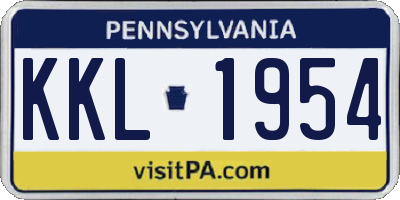 PA license plate KKL1954