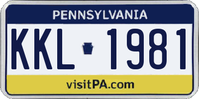 PA license plate KKL1981
