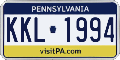 PA license plate KKL1994