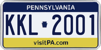 PA license plate KKL2001