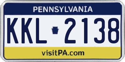 PA license plate KKL2138
