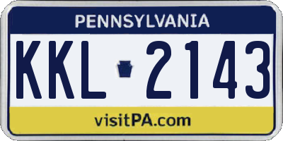 PA license plate KKL2143