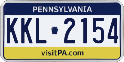 PA license plate KKL2154