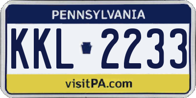 PA license plate KKL2233