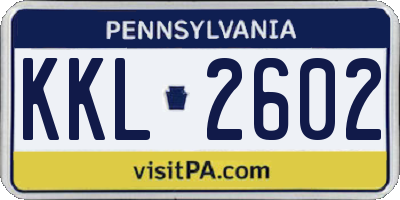 PA license plate KKL2602
