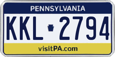 PA license plate KKL2794