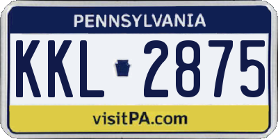 PA license plate KKL2875