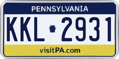 PA license plate KKL2931