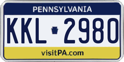 PA license plate KKL2980