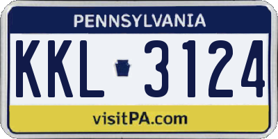PA license plate KKL3124
