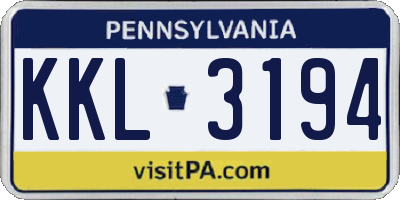 PA license plate KKL3194