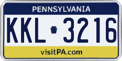 PA license plate KKL3216