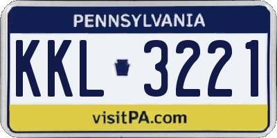 PA license plate KKL3221