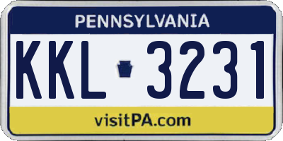 PA license plate KKL3231