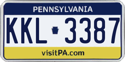 PA license plate KKL3387