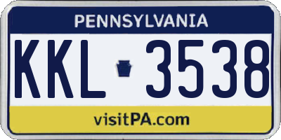 PA license plate KKL3538