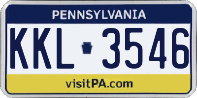 PA license plate KKL3546